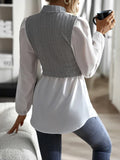 kkboxly  Twist Textured Knit Paneled Turtleneck Blouse, Casual Long Sleeve Blouse For Spring & Fall, Women's Clothing