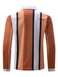 kkboxly  Men's Stripe Long Sleeve Zip Polo Shirt, Men's Clothing
