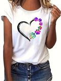 kkboxly  Heart Graphic Print Casual T-Shirt, Crew Neck Short Sleeve Top For Summer & Spring, Women's Clothing