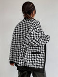 Button Plaid Contrast Trim Jacket, Casual Long Sleeve Jacket For Fall & Winter, Women's Clothing