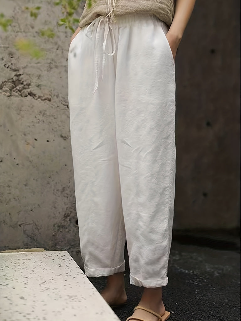 kkboxly  Solid Drawstring Pants, Casual Elastic Waist Versatile Pants, Women's Clothing