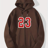 ''58.42cm Print Men's Fleece Hoodie, Comfy Stretch Drawstring Trendy Hooded Pullover