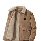kkboxly  Warm Fleece Jackets By Activity, Men's Casual Corduroy Flap Pocket Jacket Coat For Fall Winter