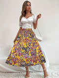 kkboxly  Boho Floral Print Tiered Skirts, Vacation High Waist Summer Layered Skirts, Women's Clothing
