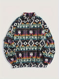 kkboxly  Ethnic Tribal Aztec Print Men's Versatile And Trendy Long Sleeve Fleece Jacket, Suitable For Outdoor Sports In Autumn And Winter