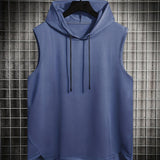 Mens Basic Slightly Stretch Hooded Sleeveless Drawstring Vest, Male Clothes For Summer
