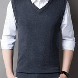 kkboxly  Casual Knitted Pullover, V-neck Sleeveless Thermal Jacket, Wool Vest, Men's Tank Top  For Autumn And Winter