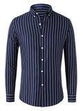 Men's Formal Classic Design Vertical Striped Button Up Shirt, Male Clothes For Spring And Fall Business Occasion