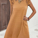 kkboxly  Ruffle Hem Ruched Loose Dress, Casual Solid Color Sleeveless Dress For Spring & Summer, Women's Clothing
