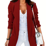 kkboxly  V-neck Pocket Blazer Coat, Casual Long Sleeve Fashion Loose Blazer Outerwear, Women's Clothing