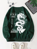 kkboxly  Men's Casual Japanese Characters & Chinese Dragon Print Crew Neck Sweatshirt