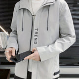 kkboxly  Trend Casual Lightweight Windbreaker Drawstring Hooded Jacket, Men's Sports Jacket For Spring Fall Outdoor
