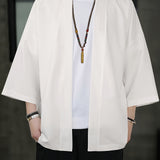 kkboxly  Solid Color Men's Retro Loose Kimono Shirt, Summer Spring Fall