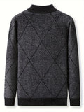 Men's Trendy Argyle Pattern Knitted Pullover, Casual Slightly Stretch Breathable Sweater For Outdoor