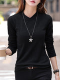 kkboxly  Bright Color Long Sleeve V-Neck Tops, Casual Fall Winter Blouses, Women's Clothing