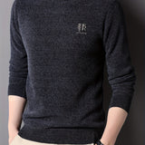 kkboxly All Match Knitted Solid Sweater, Men's Casual Warm Mid Stretch Crew Neck Pullover Sweater For Men Fall Winter