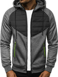 kkboxly  Casual Patchwork Cardigan Zip Hooded Sweatshirts, Men's Long Sleeve Jacket Coat For Summer