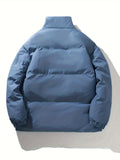 kkboxly  Men's Padded Jacket, Men Casual Padded Coat Windbreaker Zipper Pocket Stand Collar For Men Winter