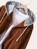 kkboxly  Corduroy Men's Casual Comfy Long Sleeve Hooded Shirt, Men's Fall Winter Color Block Outwear
