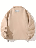 kkboxly  Men's Casual Loose Fit Jacket, Vintage Style Lapel Preppy Style Zip Up Jacket