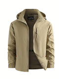 kkboxly  Men's Fall/Winter Casual Lightweight Waterproof Windbreaker Hooded Jacket With Zipped Pockets