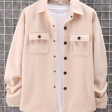 kkboxly  Men's Warm All Match Chest Pocket Jacket, Casual Button Up Lapel Coat For Fall Winter