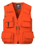 kkboxly  Zipper Pockets Cargo Vest, Men's Casual Street Style Zip Up Vest For Spring Summer Outdoor Fishing Photography
