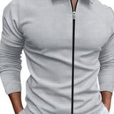 kkboxly  Men's Jacket Waffle Pattern Coat Jackets Lapel Hipster Full Zip Up Coats Streetwear Jacket