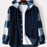 kkboxly  Men's Corduroy Hooded Sweatshirt Casual Long Sleeve Hoodies With Button Gym Sports Hooded Jac
