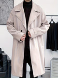 kkboxly  Men's Elegant Single Breasted Trench Coat, Casual Lapel Overcoat For Fall Winter