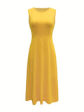 kkboxly Solid Slim Waist Tank Dress, Casual Crew Neck Sleeveless Maxi Dress, Women's Clothing