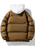 kkboxly  Men's Hooded Padded Jacket, Men Casual Fake Two Piece Padded Coat Windbreaker Zipper For Men Winter