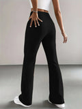 kkboxly  Solid High Waist Pants, Elegant Flare Leg Pants, Women's Clothing