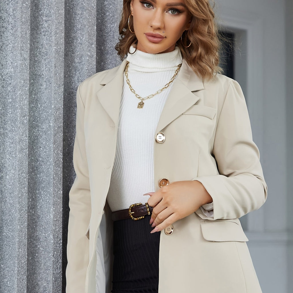 kkboxly  Elegant Solid Long Sleeve Blazer, Open Front Lapel Blazer, Elegant & Stylish Tops For Office & Work, Women's Clothing