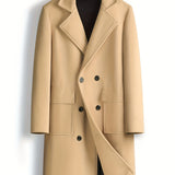 kkboxly  Chic Elegant Double-breasted Trench Coat, Men's Casual Lapel Flap Pocket Woolen Overcoat For Fall Winter Business