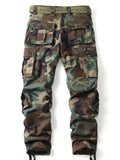 kkboxly  Men's Kpop Trendy Ankle Tie Multi Pockets Camouflage Workwear Trousers,Suitable For Spring And Autumn, Suitable For Outdoor, Suitable For Camping