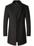 kkboxly  Father's Day Gift Classic Design Warm Coat, Men's Semi-formal Mid Length Button Up Lapel Coat For Fall Winter Business