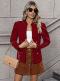 kkboxly  Double Breasted Solid Blazer, Elegant Open Front Long Sleeve Outerwear, Women's Clothing