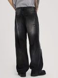 kkboxly  Men's Street Ripped Pants Design Sense Black Jeans, Male's Handsome Trend Loose Straight Pants