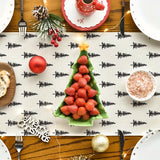 Christmas Tree Linen Table Runner - Woven Rectangular Holiday Table Decoration, Solid Beige with Tree Design, 100% Linen Christmas Dining Decor for Home & Party - 1pc