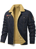 kkboxly  Men's Warm Fleece Cotton Jacket For Fall Winter, Casual Lapel Biker Jacket Coat