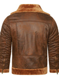 kkboxly  Warm Fleece Hooded PU Jacket, Men's Casual Winter Jacket Coat For Outdoor Activities