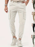 kkboxly  Trendy Solid Cargo Pants, Men's Multi Flap Pocket Trousers, Loose Casual Outdoor Pants, Men's Work Pants Outdoors Streetwear Hip Hop Style