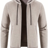 kkboxly  Men's Full Zip Up Casual Fleece Lined Hooded Cardigan, Regular Fit Knitted Sweater Jacket Coat With Pockets For Winter Fall