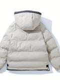 kkboxly Classic Design Warm Hooded Jacket, Men's Casual Solid Color Zip Up Cotton Padded Jacket For Fall Winter Outdoor