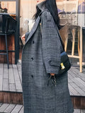 kkboxly  Plaid Button Front Pea Coat, Casual Lapel Long Sleeve Fall & Winter Outerwear, Women's Clothing