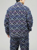 kkboxly  Men's Casual Jacquard Weave Denim Jacket, Street Style Chic Button Up Jacket