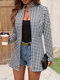 kkboxly  Houndstooth Print Open Front Jacket, Elegant Long Sleeve Outwear For Spring & Fall, Women's Clothing