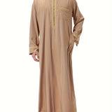 kkboxly  Men's Saudi Arabic Thobe Jubba Dishdasha Long Sleeve Robe, Islamic Dress, Ramadan Muslim Dress Middle East Islamic Clothing