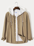 Fashionable And Versatile Men's Contrast Colors Casual Cotton Hoodies Button Drawstring Shirt Jacket, Suitable For Outdoor